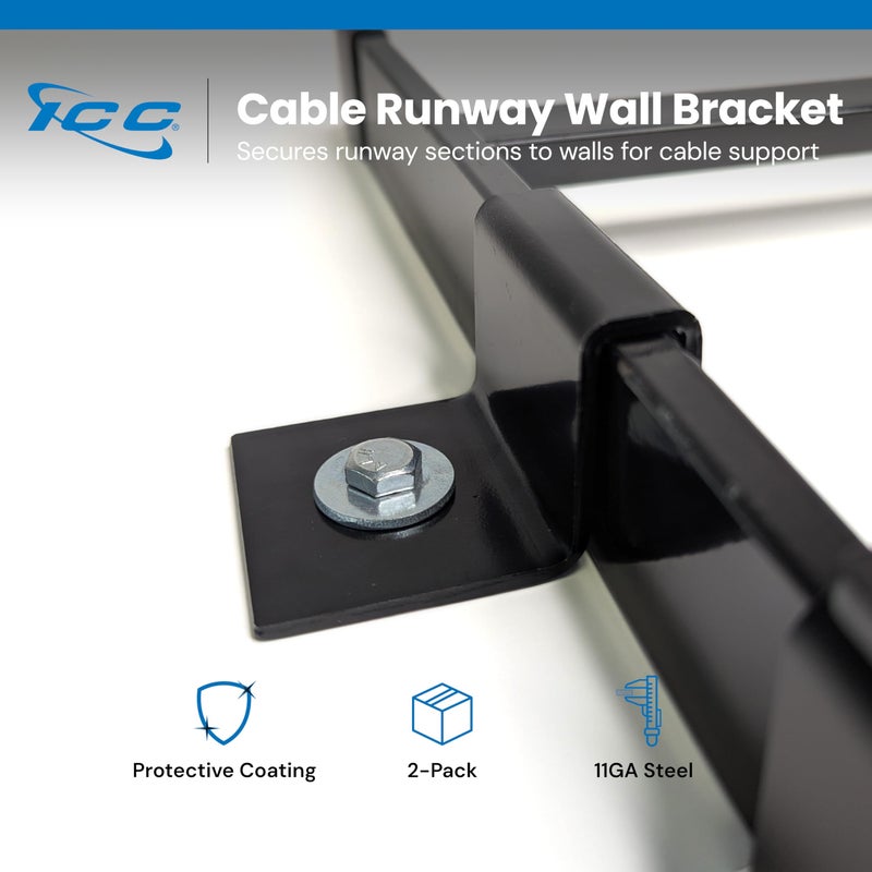 ICC Cable Runway Wall Bracket â€“ 2-Pack | Steel, Black Powder Coat, Flush Wall Mount - Image 2